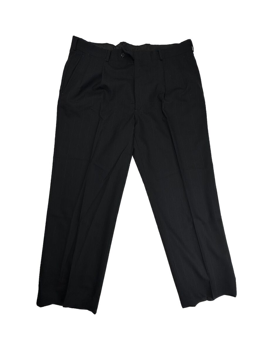 CHRISTIAN DIOR Men Pin Stripe Pleated Slacks Trousers Black CHRISTIAN DIOR Men Pin Stripe Pleated Slacks Trousers Black