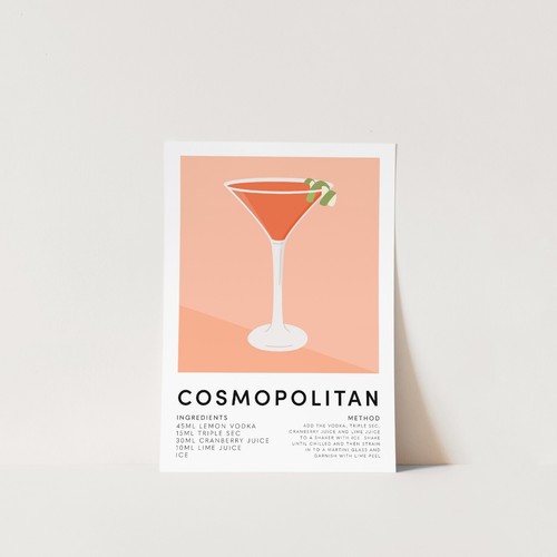 Cosmopolitan Cocktail Recipe Poster Kitchen Wall Art Cosmo Drink Print Bar Decor - 第 14/59 張圖片