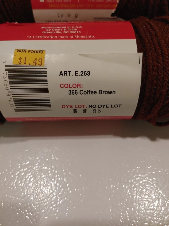 Vintage Coats & Clark Wintuk Acrylic 4 Ply Yarn- 1 Full Skein  #366 Coffee Brown - Image 4 of 4