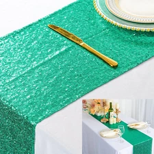 12" X 108" Sequined Table Runner Shiny Green Glitter Table Runner for Party Gree