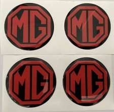 MG ALLOY WHEEL CENTRE CAP STICKERS TF ZT ZS ZR MIDGET B V8 HS BLACK RED X4 50mm