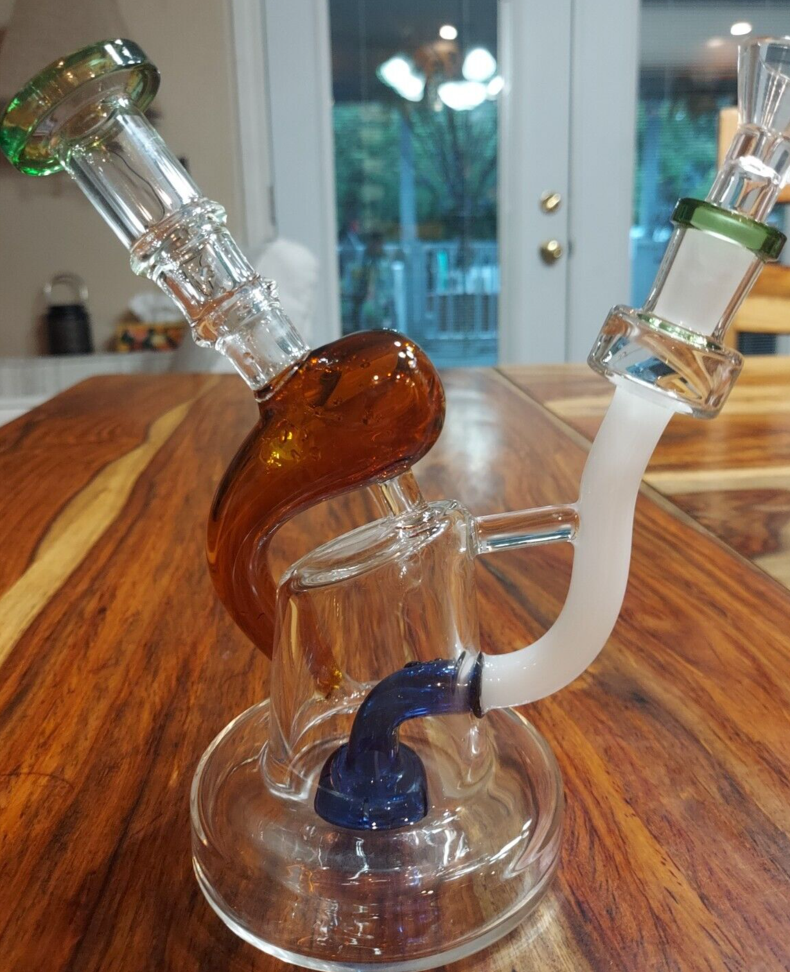 7"  Multi-colored Glass Recycler Waterpipe Bong Hookah Pipe 14mm Bowl