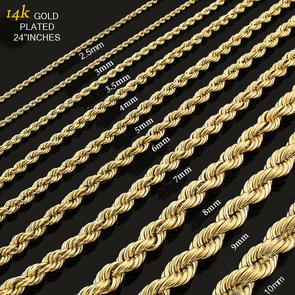 Italian Inch Long Rope Chain 14K Gold Plated High Fashion 24