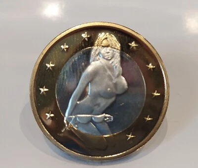 Sexo Euro Oro y Plata Moneda Tetas Dama Desnuda Topless Sexy Unión Europea