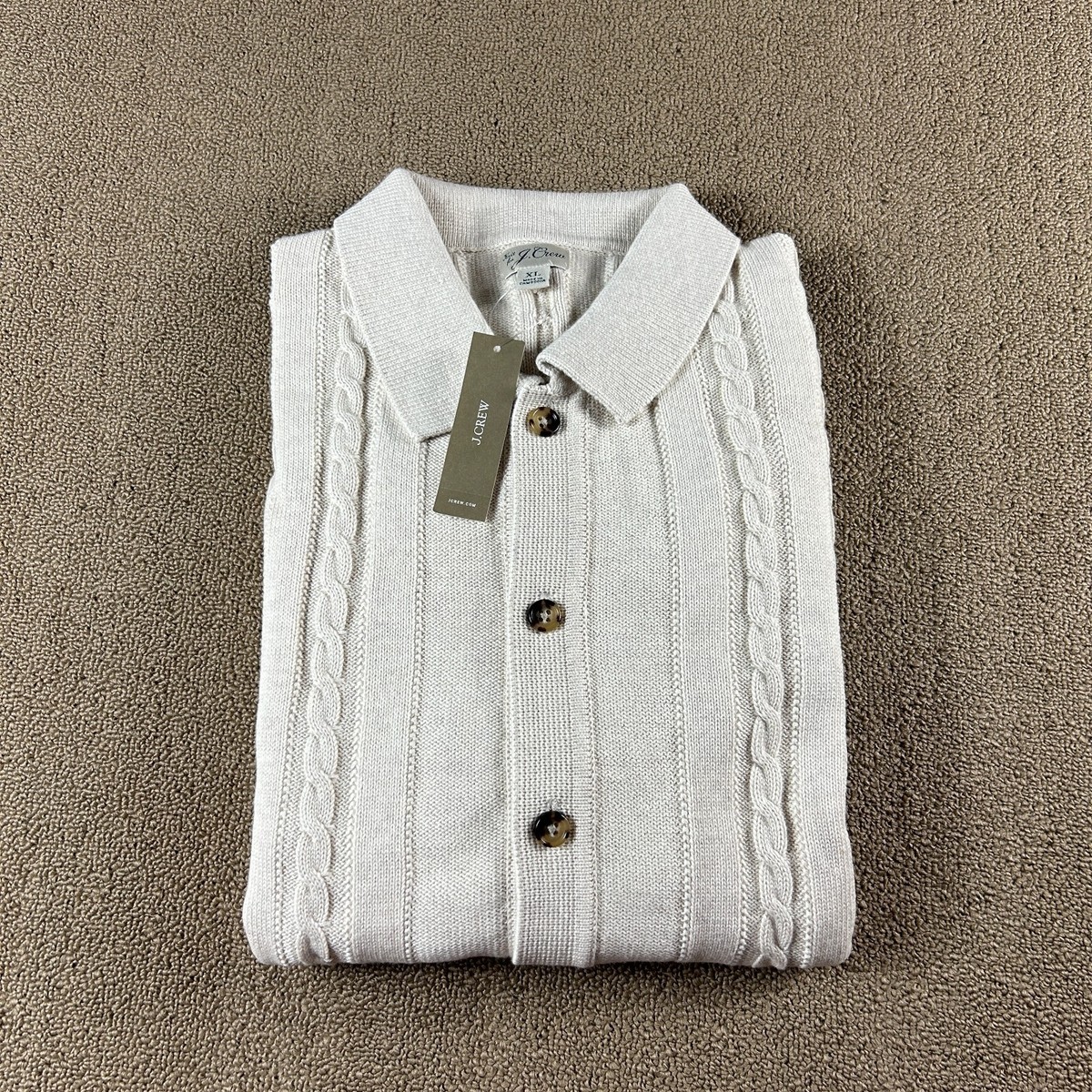 J.Crew Men's Heritage Cotton Cable Knit Cardigan Sweater Ivory