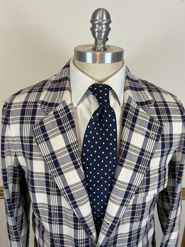 NWT $1,065 DRAKES NAVY MADRAS CHECK GAMES BLAZER UNLINED UNSTRUCTURED SIZE 40 - Picture 2 of 14