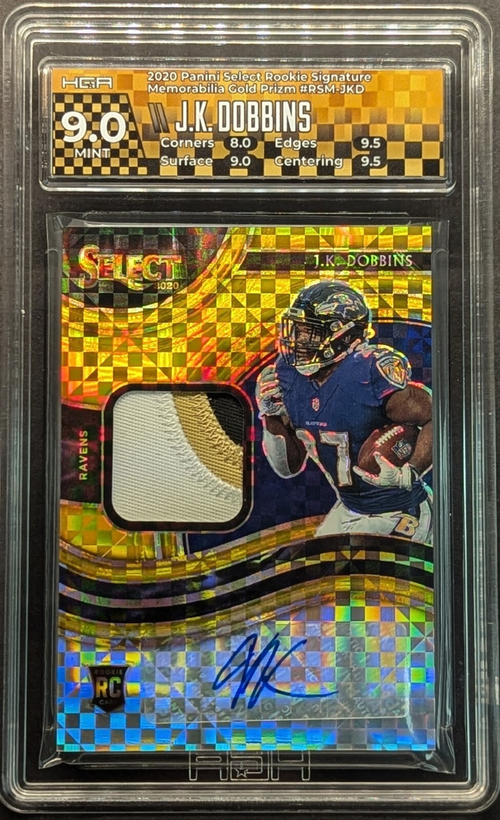 JK Dobbins Panini Select Rookie Signature Memorabilia Prizm #JKD Gold