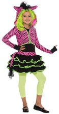 Neon Zebra Costume Girls M or L 8-10-12-14 Colorful Safari Animal Halloween