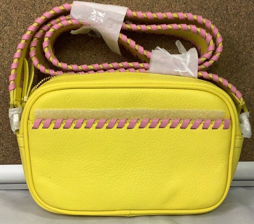Crossbody Bag With Cover Womens Yellow Leather Stitch Detail Internal Pockets-image