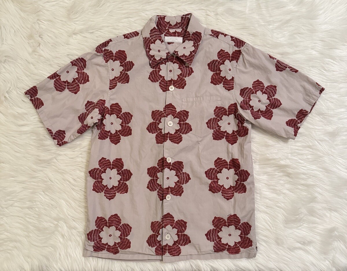 Prada Button Up Camp Hawaiian Shirt Floral Print Grey Red Small | eBay