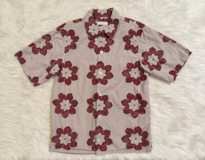 Prada Button Up Camp Hawaiian Shirt Floral Print Grey Red Small | eBay
