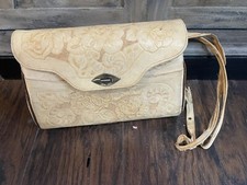 Vintage Genuine Leather Hand Tooled Embossed Mexican Handbag Roses