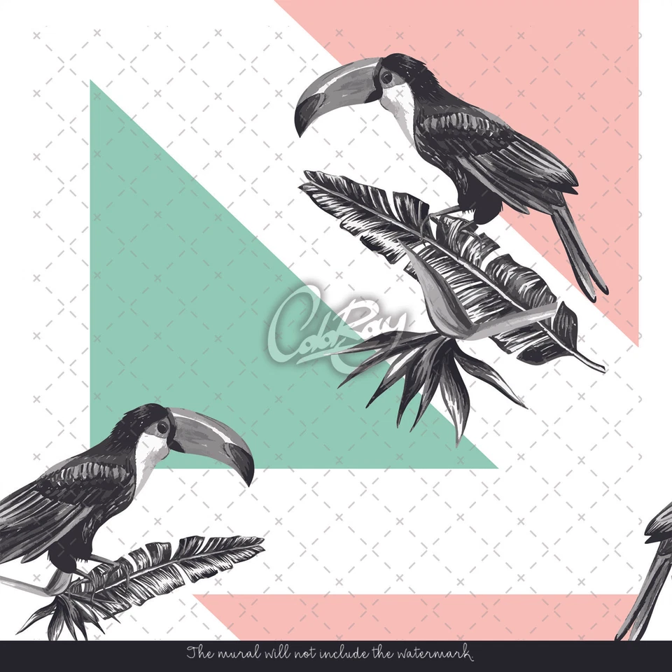 Tucán con triángulo papel pintado no tejido pájaro tropical patrón de figura geométrica Foto 4 de 4