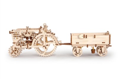 Ugears Traktor mit Anhänger Holz 3 D Holzbausatz Bau Holzpuzzle Modellbausatz