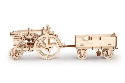 Ugears Traktor mit Anhänger Holz 3 D Holzbausatz Bau Holzpuzzle Modellbausatz