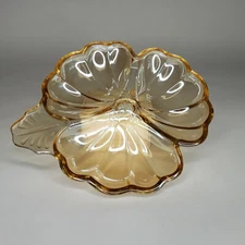 Vtg Depression Glass Iridescent Gold Amber Flower Floral Candy Nut Dish Granny