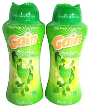 2 Bottles Gain Fireworks In-Wash Scent Booster Beads, Original, 24.0 oz Each