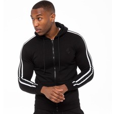 Enzo Mens Zip Up Hoodie Fleece Hoody Top Plain Stripe Casual Hooded Sweat Jacket
