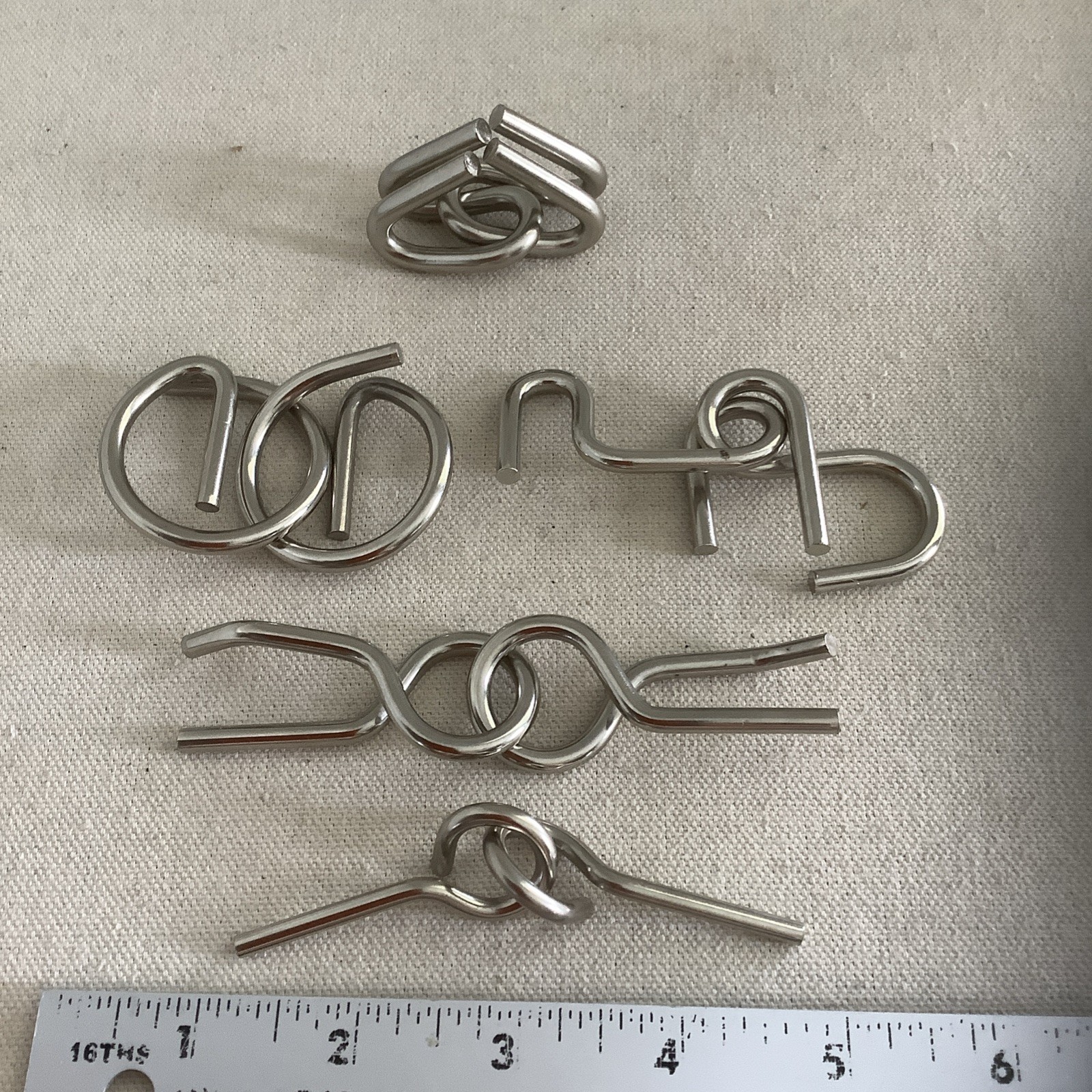 Set Of 5 Stainless Steel Metal Tangled Puzzles Brain Teasers Twisted Wires
