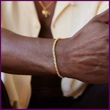 Hip Hop Stainless Steel Twist Chain Men Bracelet Retro Gold Color Fashion.