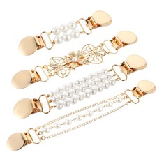 4pcs Pearl Dress Clips 4 Style Back Cinch Clips Set Vintage Sweater Pearl Bro...