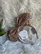 Disney Parks Ears Rose Gold Minnie Mouse Sequined Bow Ears Headband 2025