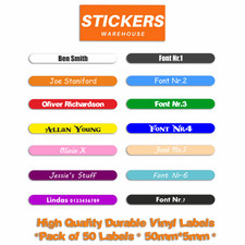 Personalised Custom Stick On Name Stickers School Nursery Care Home Tags 50pcs