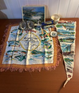 Niagara Falls Ontario VNTG Souvenir Lot Scarf Pennant Bracelet Pin Dish Cup USED