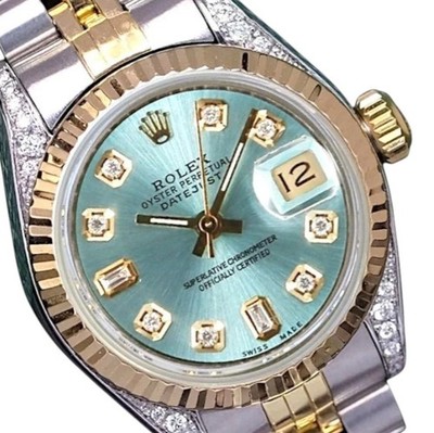 Rolex Datejust Two-Tone Ice Blue 8+2 Dial Fluted Bezel Diamond Lugs Watch 26mm