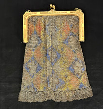 WHITING  DAVIS ANTIQUE COLORFUL MESH PURSE WITH GOLD LEAF