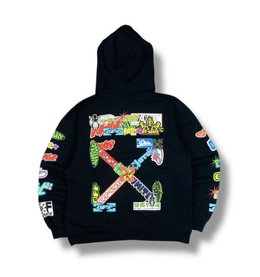 Off-White Black Multicolor Graphic Hoodie Virgil Abloh FW22 Mens Size M