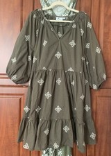 Mira Embroidered Green Dress Tiered Cotton Coastal Cottage Dress XXL