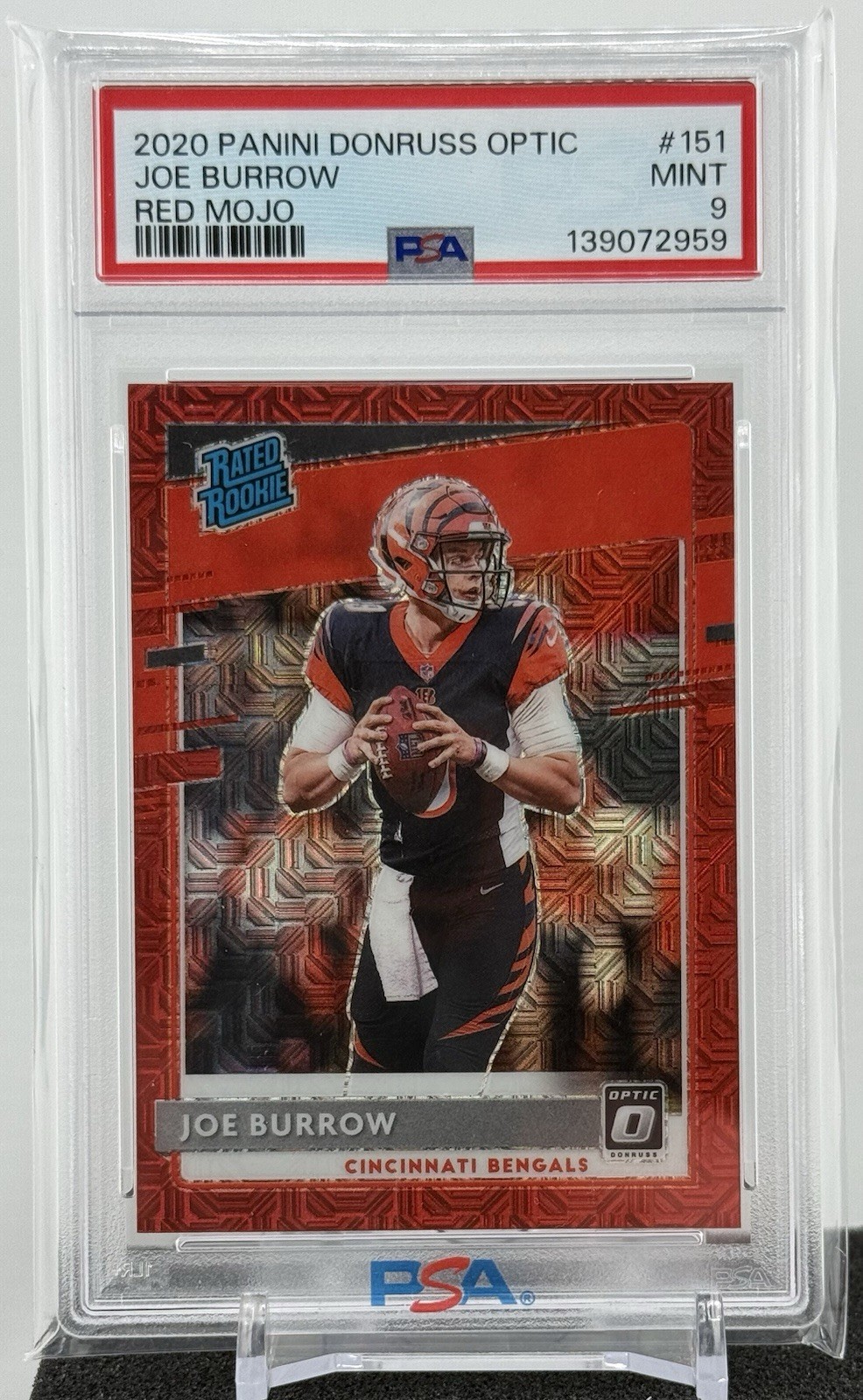 2020 DONRUSS OPTIC RED MOJO PRIZM Rookie JOE BURROW (RC) PSA 9 #151 BENGALS RC