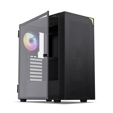 Mid Tower ATX PC Case - Tempered Glass, Adjustable LED Strip, ARGB Fan, GPU Supp
