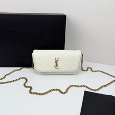 Women's White Quilted Leather Crossbody Bag, Gold Chain Shoulder Handbag