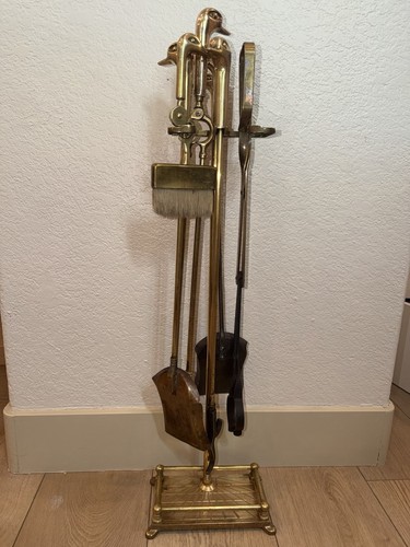 Brass Mallard Duck Fireplace Tool Set – Goose Head Mid Century Vintage 7-Piece