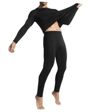 Long Johns Thermal Underwear for Men with Fleece Lined,Base Layer Medium Black