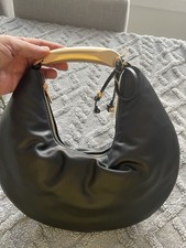 Women s Black Crescent Hobo Bag Solid Gold Hardware Top Handle Zip Closure