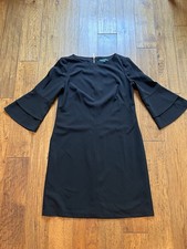 Lauren Ralph Lauren Dress Size 12 Black Bell Sleeves Gold Zipper Lined Luxury