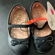 Wonder Nation Girls Black Ballet Flats Bow Accent Slip-On Round Toe Size 5