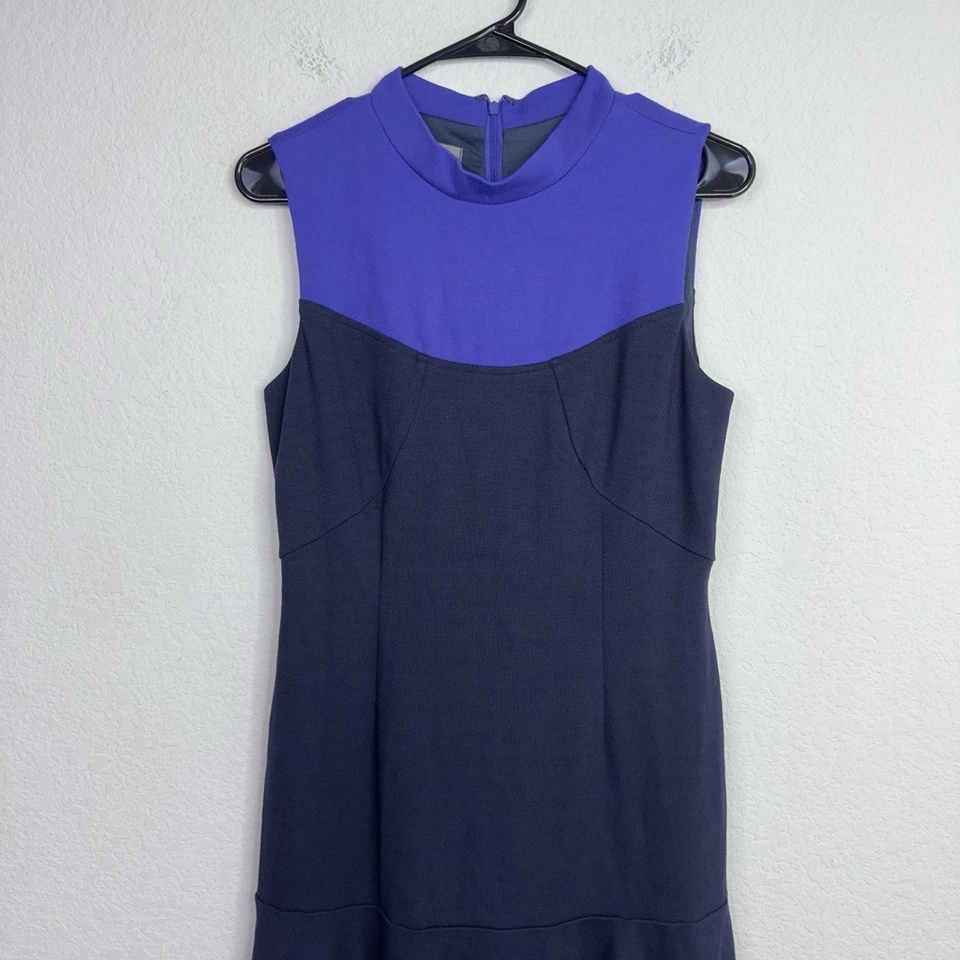Muse Dress Womens 10 Blue Colorblock High Neck Flare Minimalist Career Cocktail - Image 3 of 4