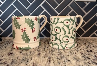 Emma Bridge Pottery Christmas Mugs Set Of 2 Half Pint Emma Bridgewater England