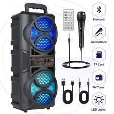 6.5" Dual Sub woofer Portable Bluetooth TWS Speaker AUX/USB/FM RGB w/ MIC Remote