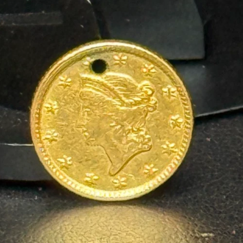 1854 US Gold Liberty One Dollar G$1 Gold Coin -Hole