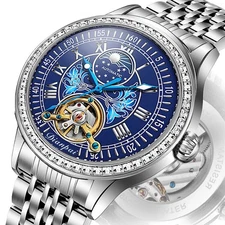 Men’s Automatic Mechanical Watch Tourbillon Moon Phase Luminous Waterproof