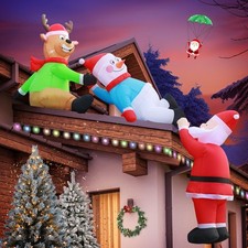8FT Christmas Inflatables Roof Outdoor Decorations, Climbing Santas with Reindee