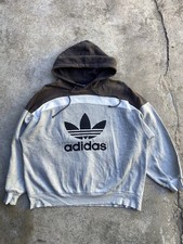 Impresionante sudadera con capucha Adidas Trefoil Big Logo 2 tonos desgastados descoloridos por el sol vintage de los 90