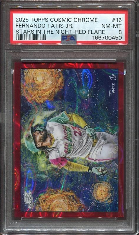 2025 Fernando Tatis Jr. Cosmic Stars in the Night Red Flare /5 #STN-16 PSA 8 view 1