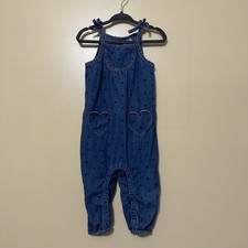 Hanna Andersson Chambray Polka Dot Heart Shaped Pocket Overalls Girls 18-24m