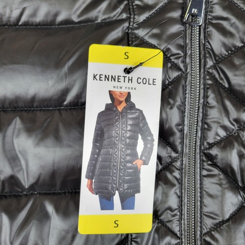 Kennth Cole Puffer Parka Jacket Womens S Black Full Zip Hooded Quilted Packable - Picture 9 of 15